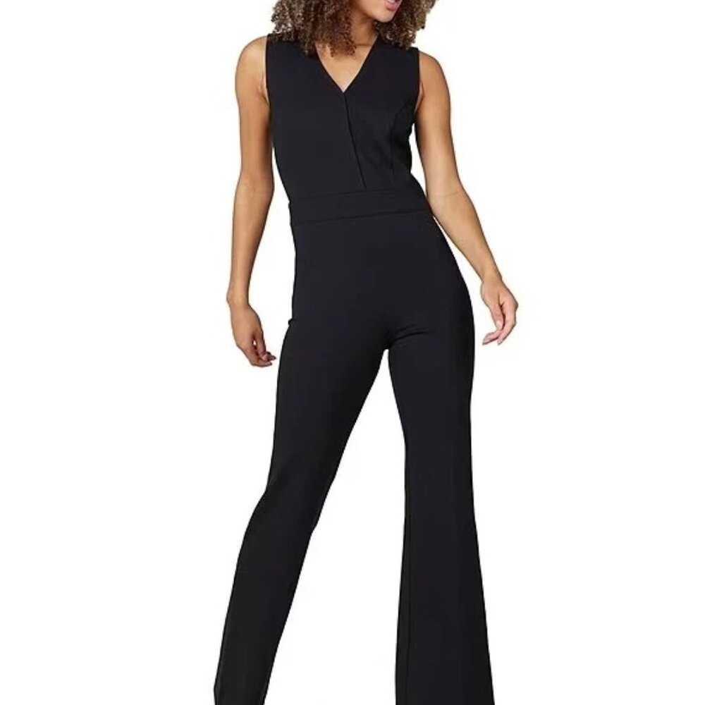 SPANKS- Perfect Sleeveless Jumpsuit with black flare leg in Black - Size S